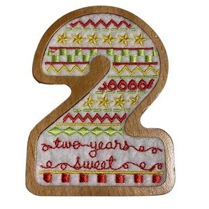 Hallmark Keepsake Two Years Sweet Wood Fabric Number 2 Ornament NO BOX